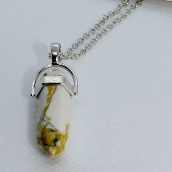 Hot Topic Tan Agate Marbled Chakra Pendant Necklace - Picture 3 of 4